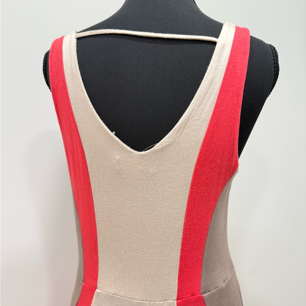 Monteau Cream and Red Sheath Maxi Dress V-Neck Sleeveless - Picture 4 of 6